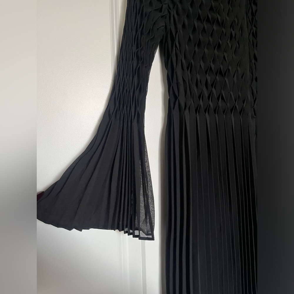 Topshop Black Diamond Pleated Black Dress with Bell Sleeves